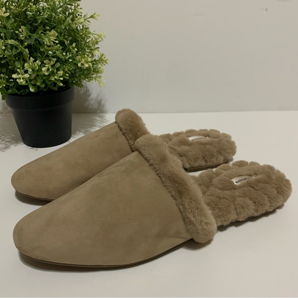 Birdies The Songbird Biscotti Faux Fur Tan Slip On Slippers Mules